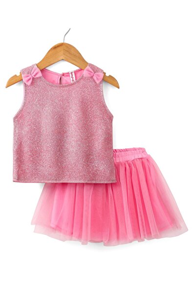 Babyhug Sleeveless Party Wear Skirt & Top Set With Bow Applique - Pink