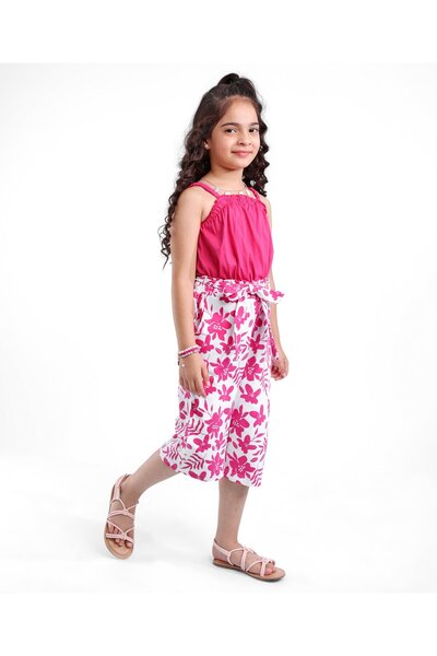 Ollington St. Ollington St. 100% Cotton Singlet Top & Woven Culottes Set With Floral Print - Pink