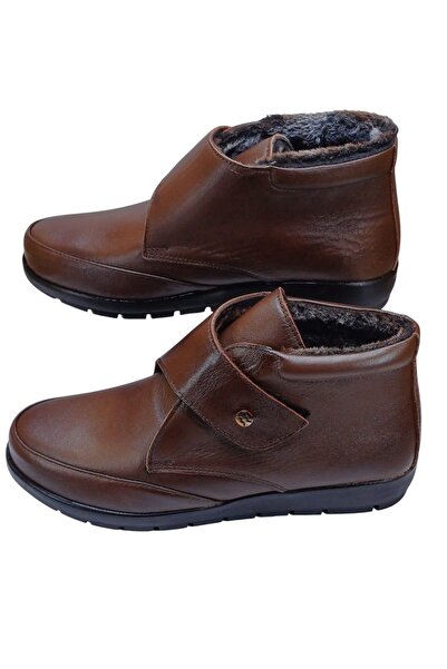 RubinLeather Hakiki Deri Kaymaz Taban Kürklü Ortopedik Anne Botu