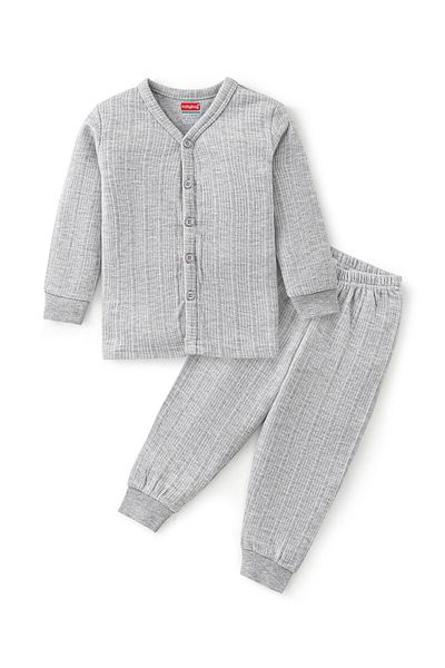 Babyhug Babyhug Thermal Full Sleeves Solid Vest & Pajama Set - Light Grey