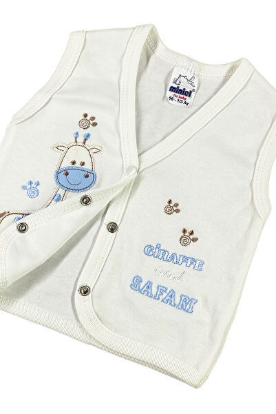 Miniel 3-6-9 Months Unisex Baby Vest - Giraffe Embroidered, Organic Cotton, 2-Piece Combed Cotton