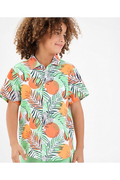 Ollington St. Ollington St. 100% Cotton Knit Half Sleeves Shirt & Shorts Set Leaf Print - Multi Color