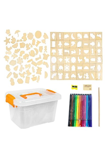 Floopy Set 50 sabloane desen, din lemn, trusa cu accesorii de colorat