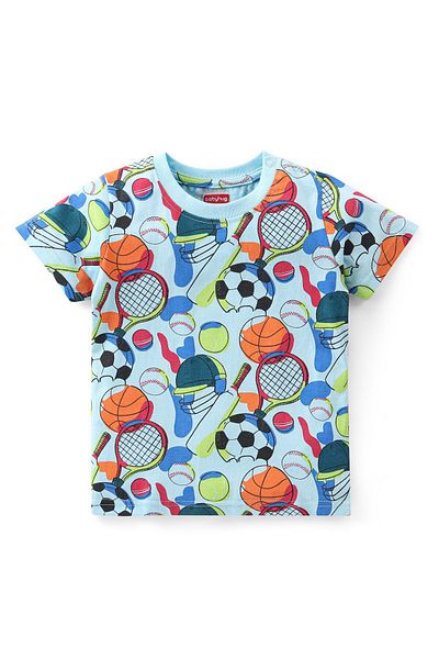 Babyhug Babyhug 100% Cotton Knit Half Sleeves Football Printed T-Shirt & Shorts Set - Blue