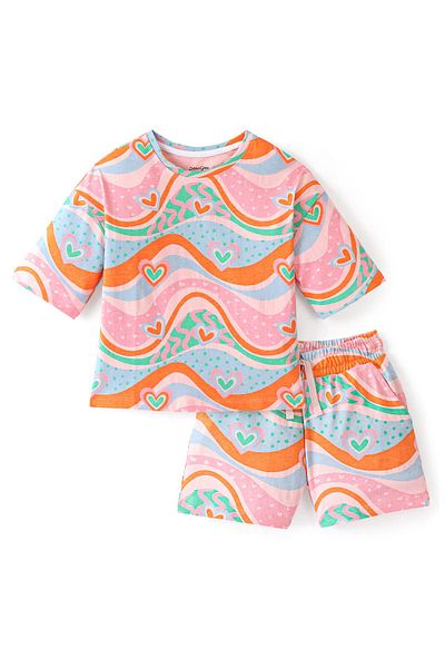 Primo Gino Primo Gino 100% Cotton T-Shirt &   Shorts/Co/ord Set With Heart Print - Pink