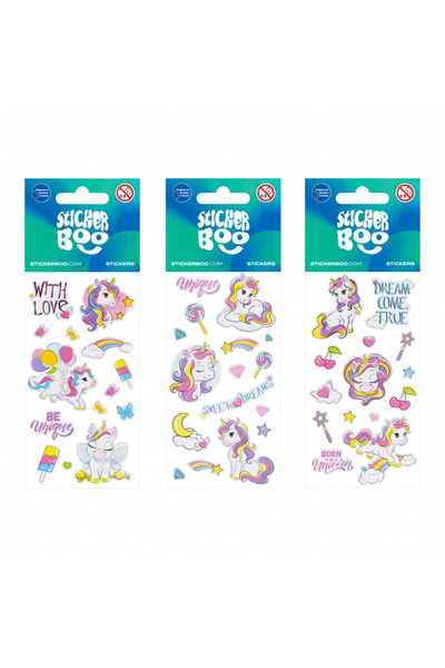 Floopy Stickere cu unicorni, 3 folii, ideale pentru decorarea rucsacurilor, c...