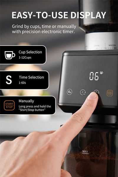vosco Digital Espresso and Coffee Grinder - Adjustable Dosing and Grinding Options