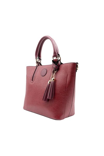 gio&mi Emma Women's Burgundy Striped Large Zippered Hand and Shoulder Bag