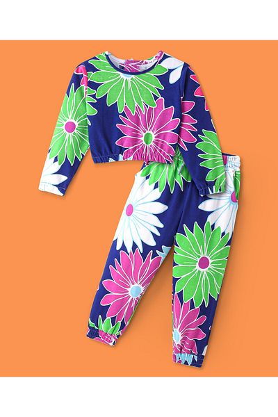 Ollington St. Ollington St. - Cotton Knit Full Sleeves Floral Printed Winter Wear Co/ord Suit - Multicolor