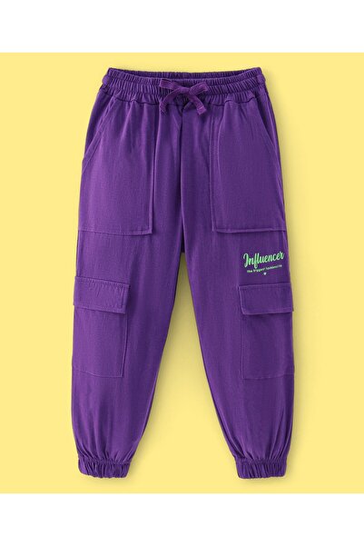 Ollington St. Ollington St. - 100% Cotton Full Sleeves Text Printed Top & Cargo Joggers Set - Green & Lavender