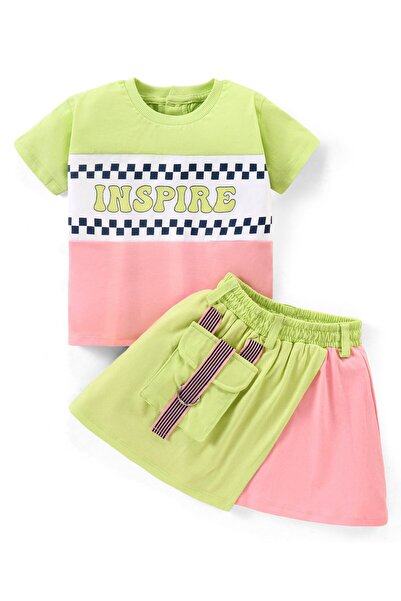 Ollington St. Ollington St. 100% Cotton Sinker Knit Short Sleeve Color Blocked Top & Skirt Set -Green & Pink