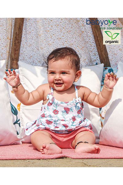 Babyoye Babyoye Eco Conscious Organic Cotton Sleeveless Top & Shorts Set Floral Print- Pink White