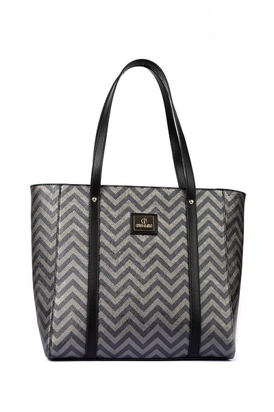 gio&mi Karen Women's Anthracite Zigzag Patterned Hand and Shoulder Bag