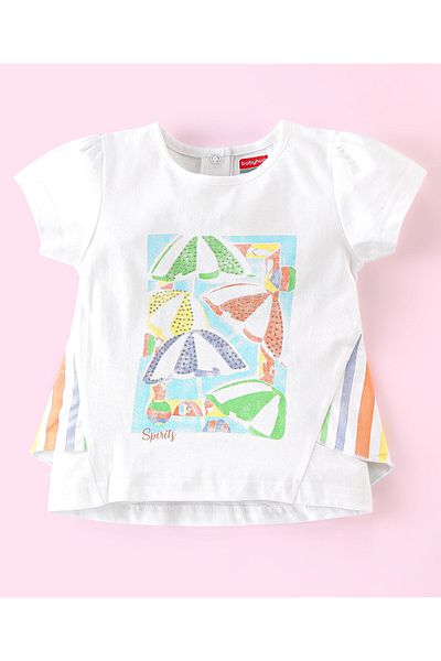 Babyhug Babyhug 100% Cotton Knit Half Sleeves Top and Shorts Set Umbrella Print - White & Blue