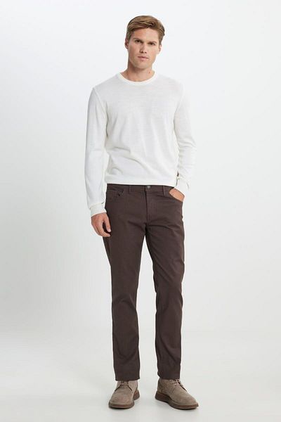 ALTINYILDIZ CLASSICS Кафяв панталон Slim Fit с 5 джоба, памучен еластичен Dobby