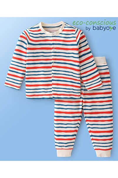 Babyoye بدلة نوم مخططة بأكمام كاملة من Babyoye مصنوعة من القطن بنسبة 100% مع ...