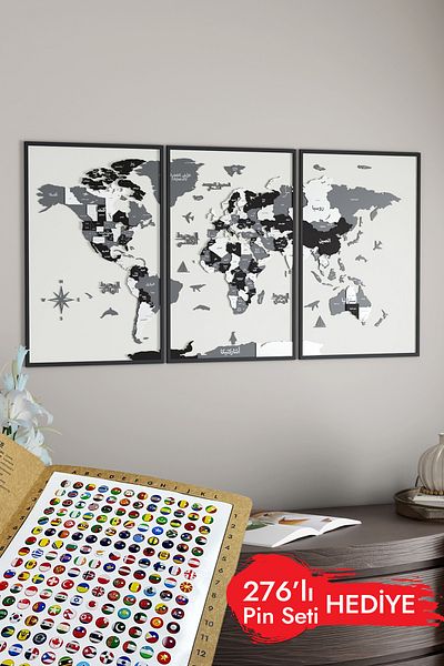 Colorfull Worlds Τρισδιάστατο πολυστρωματικό πλαίσιο Αραβικός παγκόσμιος χάρτης ζωγραφικής - Διακόσμηση τοίχου δώρου γραφείου σπιτιού