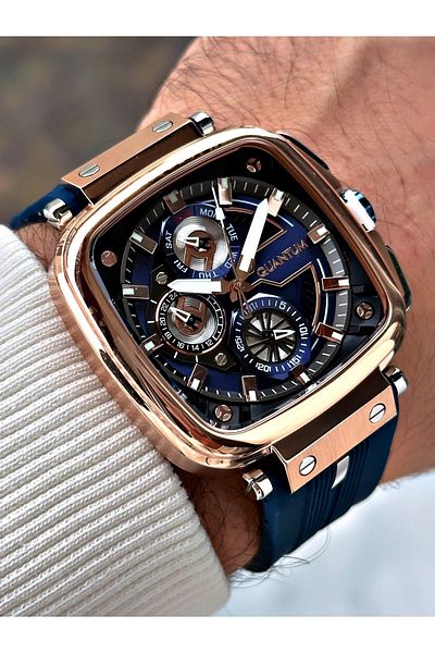Quantum Men's Watch with Dark Blue Color Silicone Band - Cornered Dial 1014
