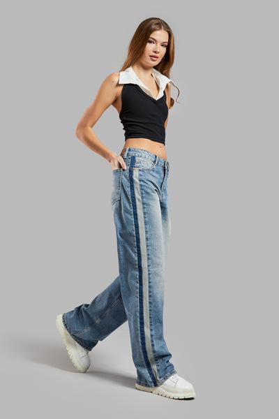 its basic Dámské džíny barva 2S584 rovný střih 100% bavlna s bočním pruhem džínovina