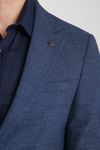 Frappoli Loreo Erkek Lacivert Poliviskon Kumaş Yarım Astarlı Mono Yaka Slim Fit Spor Blazer Ceket