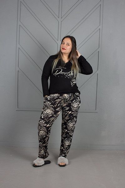 Truva XXL Plus Size V-Neck Bottom Patterned Pajama Suit