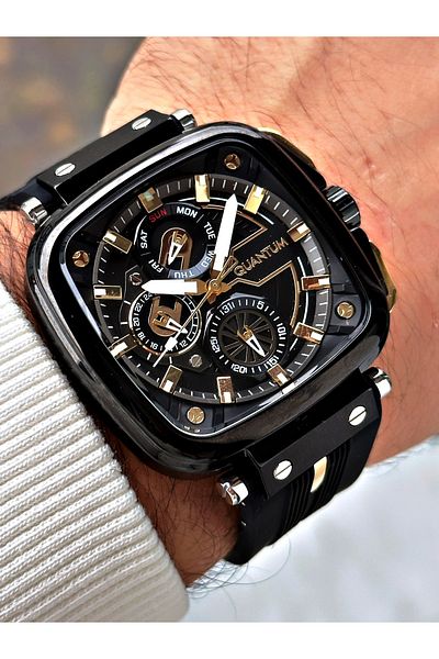Quantum Men's Watch with Black Silicone Band - Cornered Dial 1014
