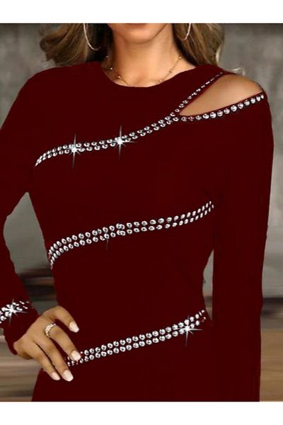 leyla sanat sanata yeni bir bakış açısı Leyla a New Perspective on Art Art Women's Long Sleeve Shoulder Window Detail Stone Embroidered Diver Mini