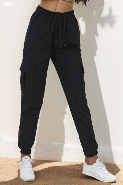 FİTGO Γυναικείο μαύρο φούτερ Cargo Pocket με 2 κλωστές