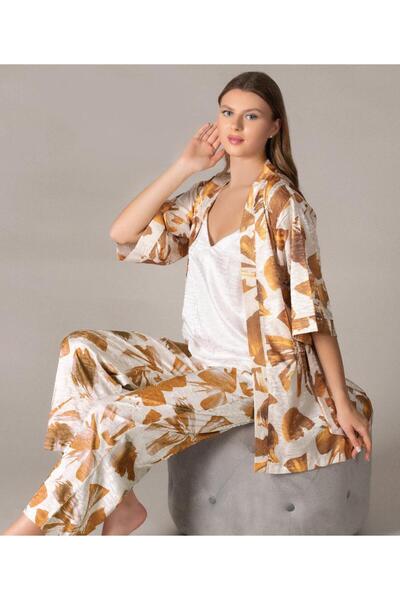 FLZ Set of 3 Satin Patterned Dressing Gowns with Rope Straps - Stylish and El...