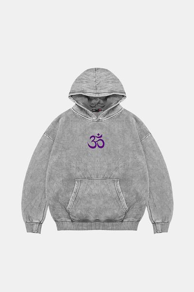 Sekizbiraltı Om Printed Unisex Oversize Λευκό Hoodie που πλένεται