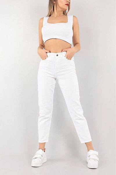 LAMİRA White Mom Jean Džínsy bez lycry s vysokým pásom