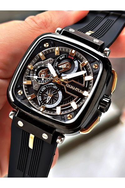 Quantum Men's Watch with Black Silicone Band - Cornered Dial 1014