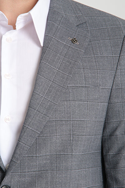 Frappoli Loreo Erkek Gri Poliviskon Kumaş Yarım Astarlı Mono Yaka Slim Fit Spor Blazer Ceket