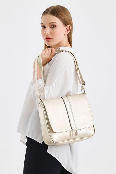 Deribag Piele autentică, curea încrucișată, geantă zilnică, geantă de umăr pentru femei, auriu 27*26*8 cm