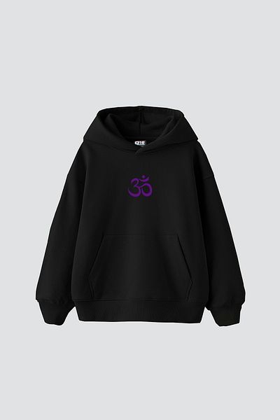 Sekizbiraltı Om Printed Unisex Oversize Μαύρο Hoodie