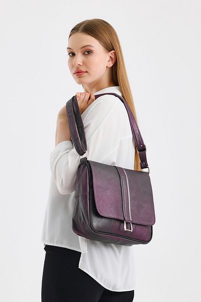 Deribag Piele autentică, curea încrucișată, geantă zilnică, geantă de umăr pentru femei, violet 27*26*8 cm