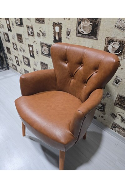 VENQM Berjer - Tekli Koltuk - Deri - Ahşap Ayak