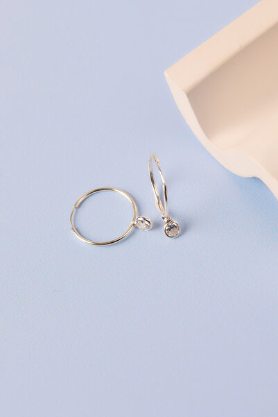 Elika Silver 925 Ayar Gümüş Sallantılı Tek Taş Model Halka Küpe ELKMD50572