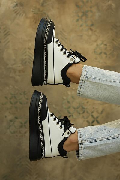 Guja Jolie Guja Special Series - White Leather Women's Sports Boots with Imported Sole and Stone Detail