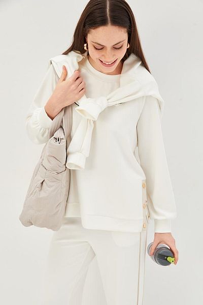 Allyco Crew Neck Comfortable Fit Knitted Sweatshirt with Snap Detail on the Sides