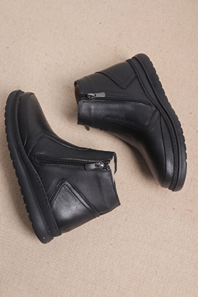 StWenn Γνήσιες δερμάτινες μαύρες μητρικές μπότες - Διπλό φερμουάρ και αντιολισθητική σόλα από καουτσούκ