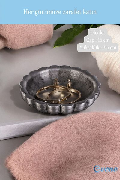 Evene Flower Model Color Silver Antique - Διακοσμητικός Πιατέλα Καλλυντικός Οργανωτής