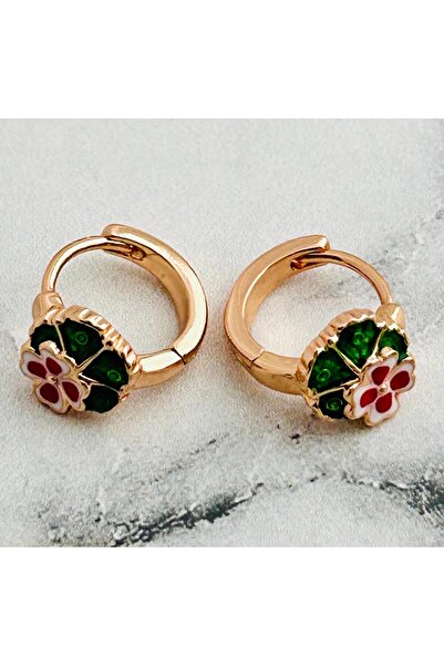 juleeco Yonca Ve Çiçek Detay Rose Rodyum Kaplama Küpe(XP)(1CM)