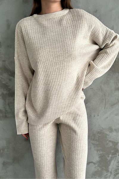 macharel jeans Krémes nyakú kötött pulóver nadrág kötöttáru alsó-felső készlet