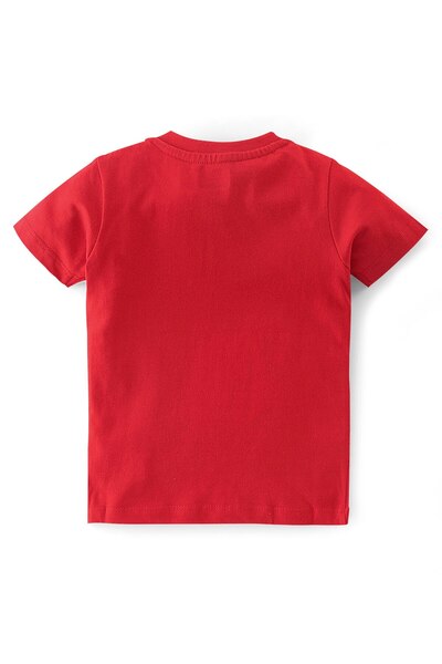 Babyhug Babyhug Cotton Knit Half Sleeves Night Suit With Panda & Star Print - Red