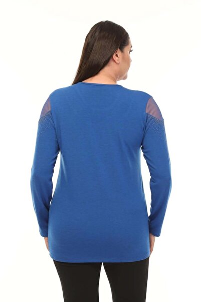 RMG GAMZE MODA BUTİK Yaka ve Omuz Taş Detaylı Büyük Beden Bluz