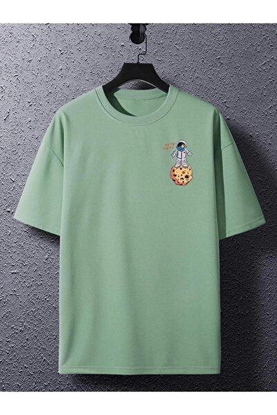 CAST COLLECTİON Μπλουζάκι Unisex Mintygreen Astronaut Space με τύπωμα oversized