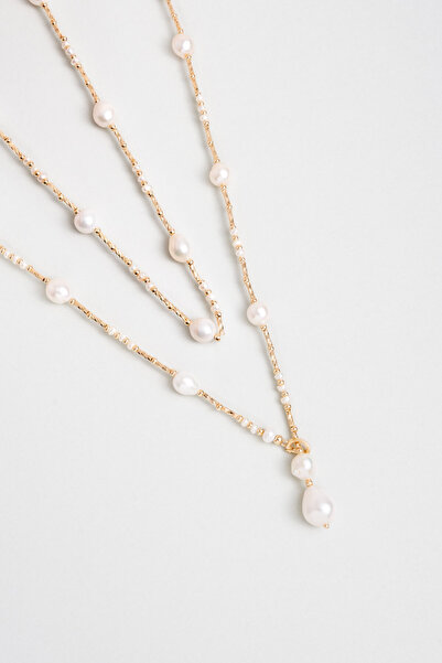 So CHIC... Helen 18 Ayar Sarı Altın Kaplama 50 Cm Gümüş İnci Kolye