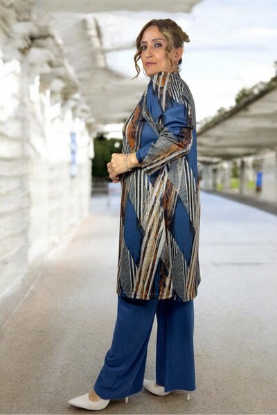 yagmurberen Cycling Collar Soft Viscose Fabric Tunic Waist Rubbered Viscose Pants Large Size Bottom Top Suit