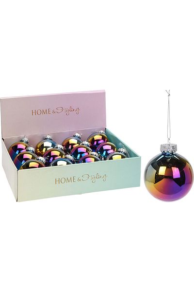 Homelux Glob de Craciun, D 8 Cm, Negru Cu Reflexii Multicolore
